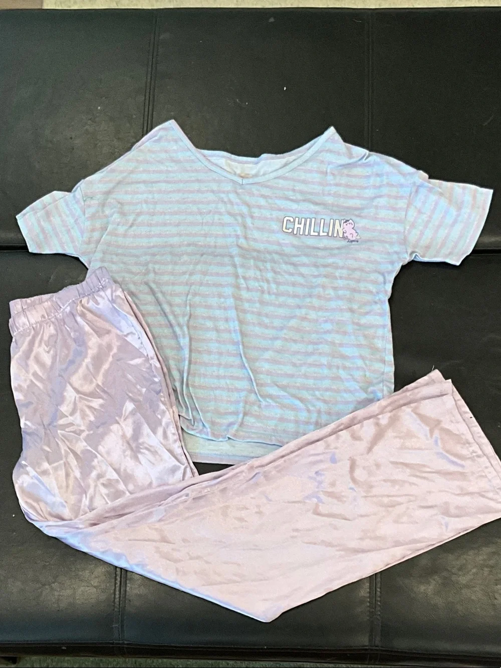 Justice Kids Lavender Striped 'Chillin' Pajama Set